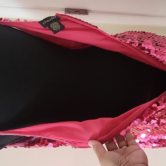 NWT Chaudry HOT PINK Silk & Sequin Dress Size Large - Picture 4 of 12